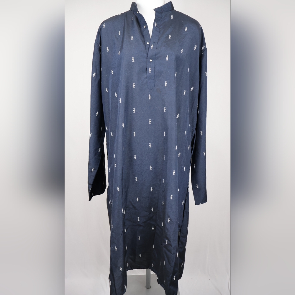 Men's Navy Blue Embroidered Kurta